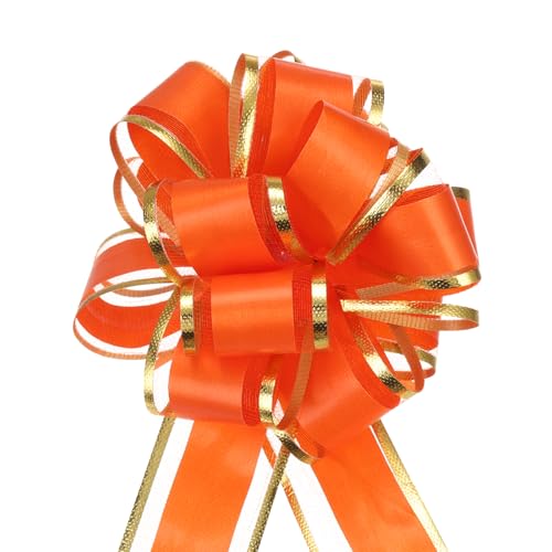 QUARKZMAN 5 Stück Geschenk Schleife 10cm Geschenkbänder Matte Ziehschleife Groß Dekoschleife für Geschenkverpackung Hochzeit Tüten Weihnachten Körbe Auto Deko, Orangerot von QUARKZMAN