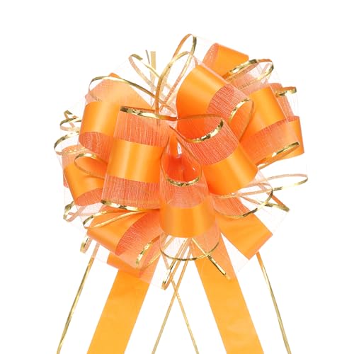 QUARKZMAN 5 Stück Geschenk Schleife 15cm Geschenkbänder Matte Ziehschleife Groß Dekoschleife für Geschenkverpackung Hochzeit Tüten Weihnachten Körbe Auto Deko, Orange von QUARKZMAN