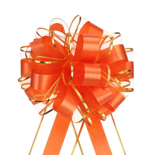 QUARKZMAN 5 Stück Geschenk Schleife 16 cm Geschenkbänder Matte Ziehschleife Groß Dekoschleife für Geschenkverpackung Hochzeit Tüten Weihnachten Körbe Auto Deko, Orange rot von QUARKZMAN