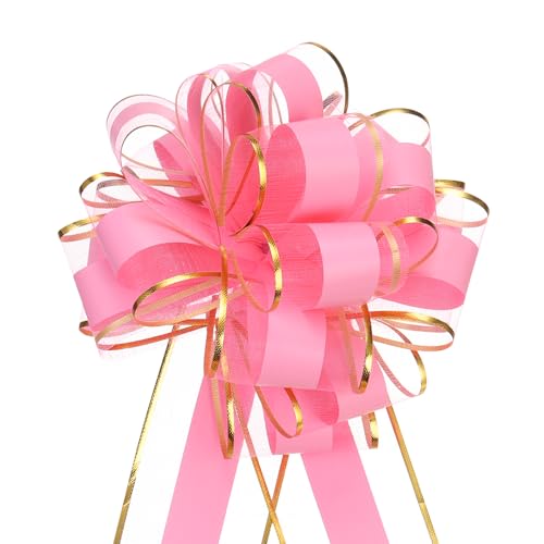 QUARKZMAN 5 Stück Geschenk Schleife 16 cm Geschenkbänder Matte Ziehschleife Groß Dekoschleife für Geschenkverpackung Hochzeit Tüten Weihnachten Körbe Auto Deko, Rosa von QUARKZMAN