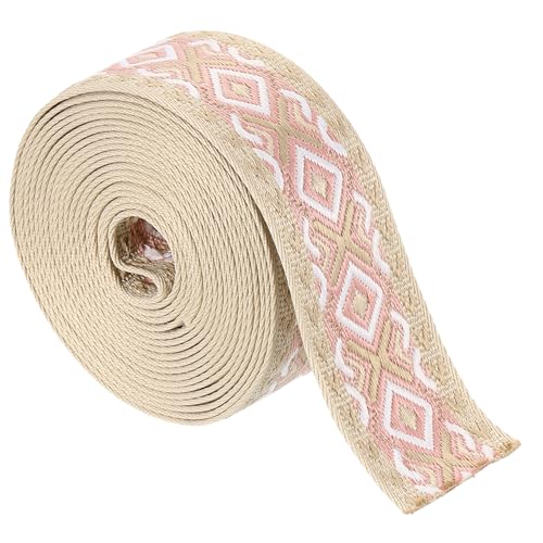 QUARKZMAN 5 Yards Baumwollgurtband, 2 Zoll (50 mm) Jacquard-Gurtband-Stickerei-Polyestergurtbänder Geldbörse Gurt Gürtel für Geldbörse Tasche Handwerk Kleidung, Hellrosa-Weiß von QUARKZMAN