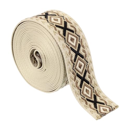 QUARKZMAN 5 Yards Baumwollgurtband, 2 Zoll (50 mm) Jacquard-Gurtband-Stickerei-Polyestergurtbänder Geldbörse Gurt Gürtel für Geldbörse Tasche Handwerk Kleidung, Khaki-Kaffee von QUARKZMAN