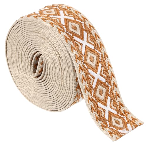 QUARKZMAN 5 Yards Baumwollgurtband, 2 Zoll (50 mm) Jacquard-Gurtband Stickgurtband Polyester-Gurtbänder Geldbörsengurt für Geldbörsen Taschen Handwerk Kleidung, Gelb Braun-Weiß von QUARKZMAN