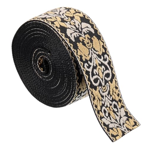 QUARKZMAN 5 Yards Baumwollgurtband, 2 Zoll (50 mm) Jacquard-Gurtband aus Polyestergurtband Blumenmuster-Gurtband für Geldbörse Tasche Handwerk Kleidung, Braun-Beige von QUARKZMAN