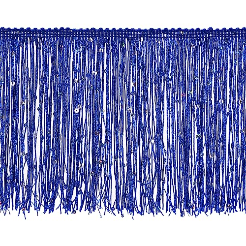 QUARKZMAN 5.5 Yards von 15cm/6" Pailletten Franse Besatzmen Glitzernde Basteln Fringe Quaste Trimmen Farbband für Kostüm Kleider Basteln Nähen Kunsthandwerk Dekoration (16.4 ft/5m) Blau von QUARKZMAN