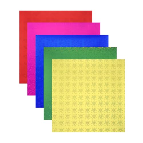 QUARKZMAN 50 Blätter Glitzer Origami Papier 12x12cm Metallic Folie Laser Papier Glänzend Holographisch Quadratisches Falt Papier für DIY Kunst, 5x5 Zoll Gold Grün Rot Blau von QUARKZMAN