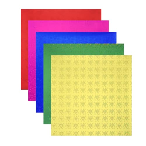 QUARKZMAN 50 Blätter Glitzer Origami Papier 15x15cm Metallic Folie Laser Papier Glänzend Holographisch Quadratisches Falt Papier für DIY Kunst, 6x6 Zoll Gold Grün Rot Blau von QUARKZMAN