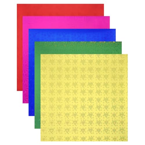 QUARKZMAN 50 Blätter Glitzer Origami Papier 20x20cm Metallic Folie Laser Papier Glänzend Holographisch Quadratisches Falt Papier für DIY Kunst, 8x8 Zoll Gold Grün Rot Blau von QUARKZMAN