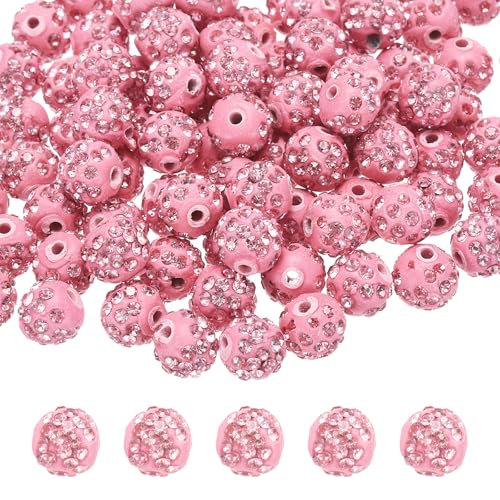 QUARKZMAN 50 Stück 10mm Strassperlen für die Schmuckherstellung, Bling Disco Perle Glitzer Diamant Tonperle für Halskette Armband Weihnachten, Pink von QUARKZMAN