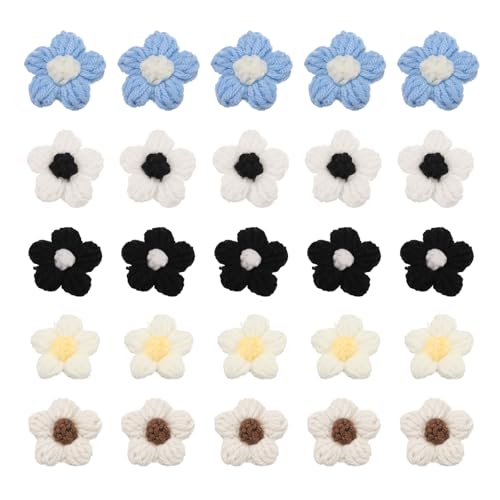 QUARKZMAN 50 Stück Blumen Aufnäher, Häkelblumenblüten Handgemachte Häkelblumen Applikationen Verzierungen für DIY Haar Kleid Hochzeit Party Handwerk, Multicolor von QUARKZMAN