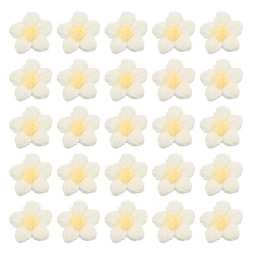 QUARKZMAN 50 Stück Blumen Aufnäher, Häkelblumenblüten Handgemachte Häkelblumen Applikationen Verzierungen für DIY Haar Kleid Hochzeit Party Handwerk, Weiß und Gelb von QUARKZMAN