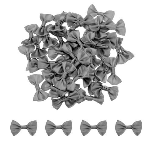 QUARKZMAN 50 Stück Grau Fliegen 3,8 x 2,5 cm Mini-Schleifen für Basteln Kleine Satin-Schleifen Bögen Haarschleifen für DIY Nähen Scrapbooking Hochzeitsgeschenk Präsent Hausdekoration von QUARKZMAN