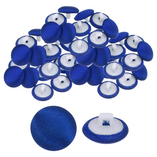 QUARKZMAN 50 Stück Satin Knöpfe 0,5" (12,5mm) Glatt Satin Überzogene Runde Smoking Knöpfe mit Stoffknöpfen für Brautkleid Bluse Anzüge DIY, Blau von QUARKZMAN