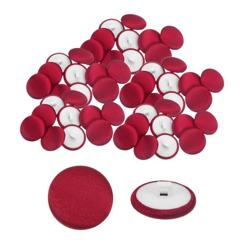 QUARKZMAN 50 Stück Satin Knöpfe 0,8" (20mm) Glatt Satin Überzogene Runde Smoking Knöpfe mit Schlaufe Stoffknöpfe für Brautkleid Bluse Anzüge DIY, Leuchtendes Rot von QUARKZMAN