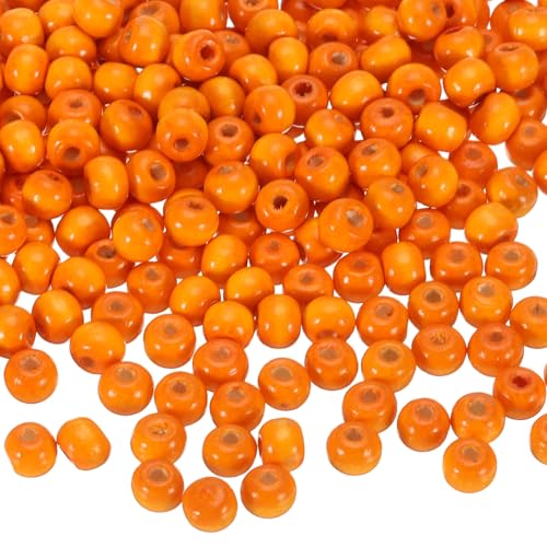 QUARKZMAN 500 Stk. Große Loch Holzperlen Haar Flechtperlen, Unvollendete Natürliche Fass Holz Abstandperlen für Basteln Haar DIY Makramee Schmuckherstellung, Orange (8 x 7mm, 3mm Loch) von QUARKZMAN