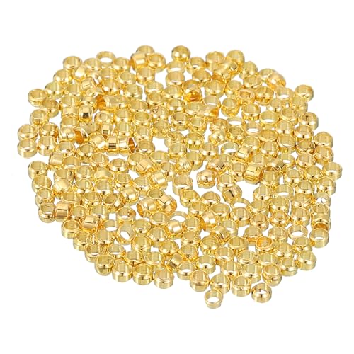 QUARKZMAN 500 Stück Runde Quetschperlen, 2mm Metallabstandhalter lose Perlen Metallklemmen Enden Winzige Stopper Perle für Armband Schmuckherstellung Handwerk DIY, Gold von QUARKZMAN