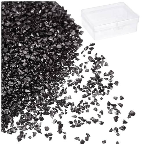 QUARKZMAN 50g Zerkleinertes Glas 1-3mm Glänzendes Elektroplattieren Unregelmäßige gebrochene Glasstücke für Bastelarbeiten DIY Harzkunst Dekoration Form Vasenfüller, Schwarz von QUARKZMAN