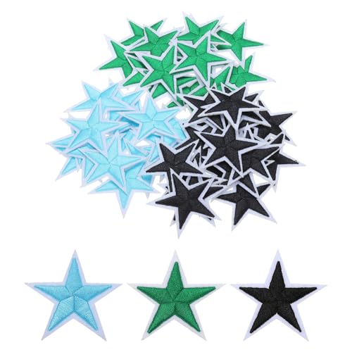 QUARKZMAN 5Star Bügeleisen auf Patches Bestickte Nähpflaster Applikationen Kleidungsverzierungen zur Reparatur 5,3x5,3cm/2,1x2,1" Packung mit 50 (Schwarz, Blau, Dunkelgrün) von QUARKZMAN