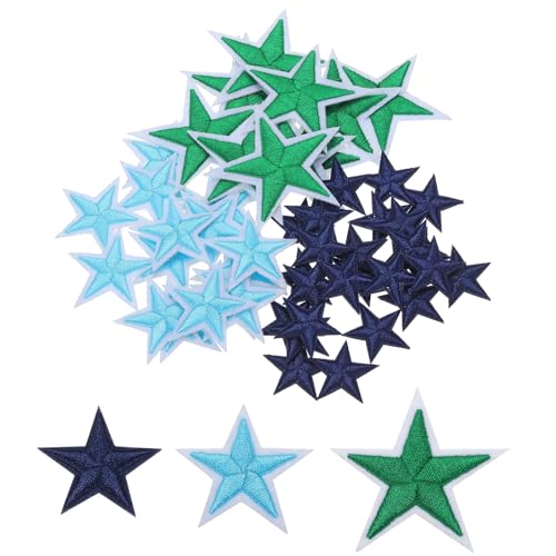 QUARKZMAN 5Star Bügeleisen auf Patches Bestickte Nähpflaster Applikationen Kleidungsverzierungen zur Reparatur und Dekoration 1.14"/1.54"/2.1" Packung mit 50 (Dunkelblau, Blau, Dunkelgrün) von QUARKZMAN