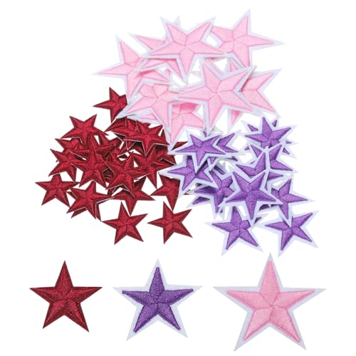 QUARKZMAN 5Star Bügeleisen auf Patches Bestickte Nähpflaster Applikationen Kleidungsverzierungen zur Reparatur und Dekoration 1.14"/1.54"/2.1" Packung mit 50 (Dunkelweinrot, Pink, Lila) von QUARKZMAN