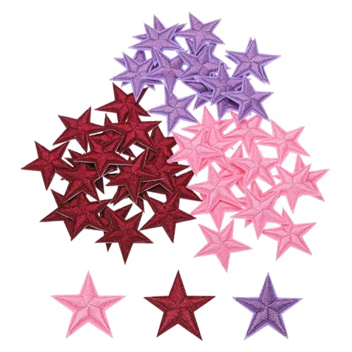 QUARKZMAN 5Star Bügeleisen auf Patches Bestickte Nähpflaster Applikationen Kleidungsverzierungen zur Reparatur und Dekoration 2,9x2,9cm/1,14x1,14" Packung mit 50 (Dunkelweinrot, Pink, Lila) von QUARKZMAN