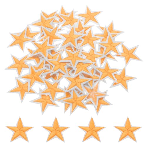 QUARKZMAN 5Star Bügeleisen auf Patches Bestickte Nähpflaster Applikationen Kleidungsverzierungen zur Reparatur von Kleidung Rucksack 4x4cm/1.57x1.57" Packung mit 50 (Orange) von QUARKZMAN