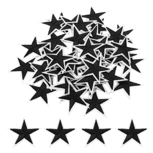 QUARKZMAN 5Star Bügeleisen auf Patches Bestickte Nähpflaster Applikationen Kleidungsverzierungen zur Reparatur von Kleidung Rucksack 6x6cm/2.36x2.36" Packung mit 50 (Schwarz) von QUARKZMAN