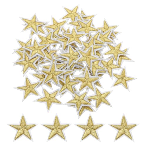 QUARKZMAN 5Star Bügeleisen auf Patches Bestickte Nähpflaster Applikationen Kleidungsverzierungen zur Reparatur von Kleidung Rucksack Schuhen Dekoration 4x4cm/1.57x1.57" Packung mit 50 (Gold) von QUARKZMAN