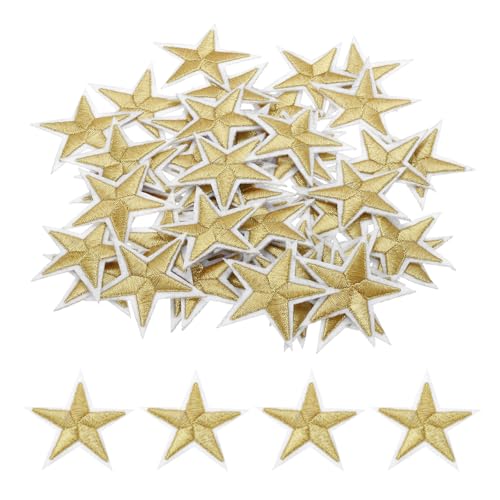 QUARKZMAN 5Star Bügeleisen auf Patches Bestickte Nähpflaster Applikationen Kleidungsverzierungen zur Reparatur von Kleidung Rucksack Schuhen Dekoration 6x6cm/2.36x2.36" Packung mit 50 (Gold) von QUARKZMAN