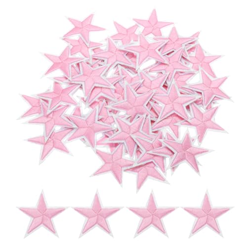 QUARKZMAN 5Star Bügeleisen auf Patches Bestickte Nähpflaster Applikationen Kleidungsverzierungen zur Reparatur von Kleidung Rucksack Schuhen Dekoration 6x6cm/2.36x2.36" Packung mit 50 (Pink) von QUARKZMAN