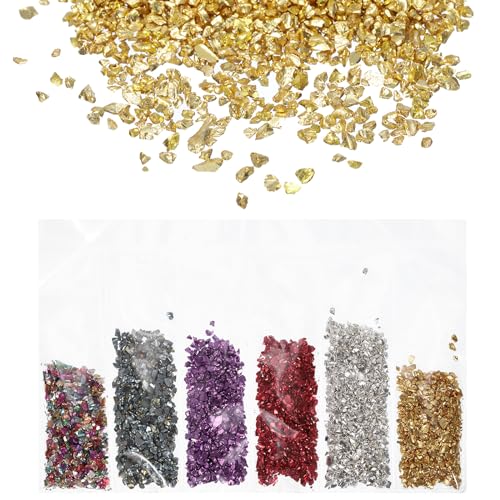 QUARKZMAN 6 Farben Zerkleinert Glas Glitzer 2-4mm Unregelmäßige Chips Pailletten Metallisch Klobige Glitzer für Harz Kunst(Gemischt Farbe/Farbverlauf AB/Lavender/Rot/Silber/Gold 1.06oz/30g) von QUARKZMAN