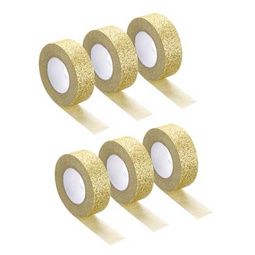 QUARKZMAN 6 Stück 0,6 Zoll x 5,5 Yards Glitzer Washi Tape Gold Bastelband Glitzer Klebeband Dekoratives Band Selbstklebend für Festivaldekoration Scrapbooking, Planer, DIY von QUARKZMAN