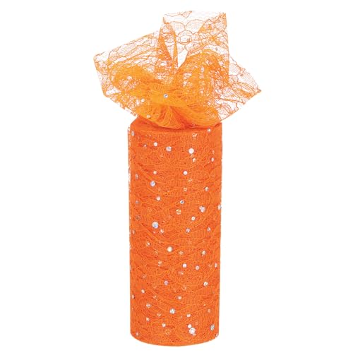 QUARKZMAN 6 Zoll breites Spitzen-Pailletten-Tüllband, Rollen, glitzernder Netzstoff, 9,1 m, zum Nähen von Röcken, Weihnachten, Hochzeit, Geschenk, Orange von QUARKZMAN