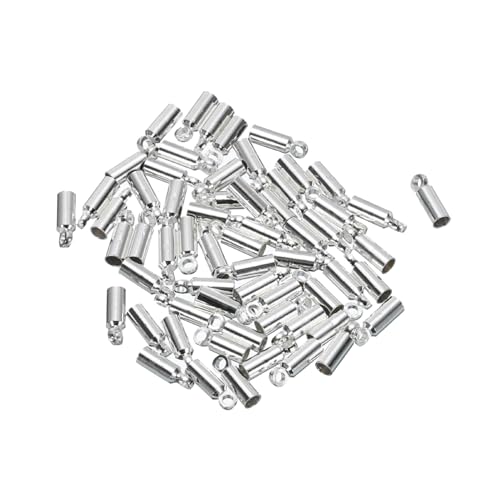 QUARKZMAN 60 Stück Kordelendkappen 7mm Endkappenfässer Kumihimo 2,5mm Durchmesser Endkappen Messing für Lederband, Quasten, Schmuckherstellung, Silber von QUARKZMAN