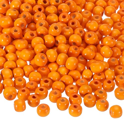 QUARKZMAN 600 Stk. Großloch-Holzperlen Haarzopfperlen, Unvollendete natürliche Fassholz-Abstandshalterperlen für Bastelarbeiten Haar Makramee Schmuckherstellung, Orange (10 x 9mm, 4mm Loch) von QUARKZMAN