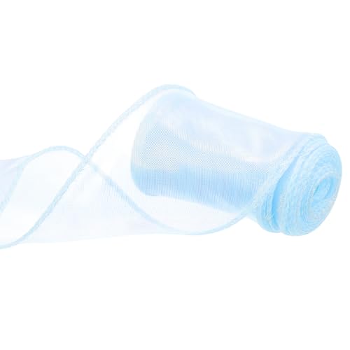 QUARKZMAN 60mm Breites Glitzerndes Durchsichtiges Verdrahtetes Organza-Band Pastell Schimmerndes Schillerndes Chiffon-Band 2,7m Blau zum Geschenkverpacken von Blumensträußen von QUARKZMAN