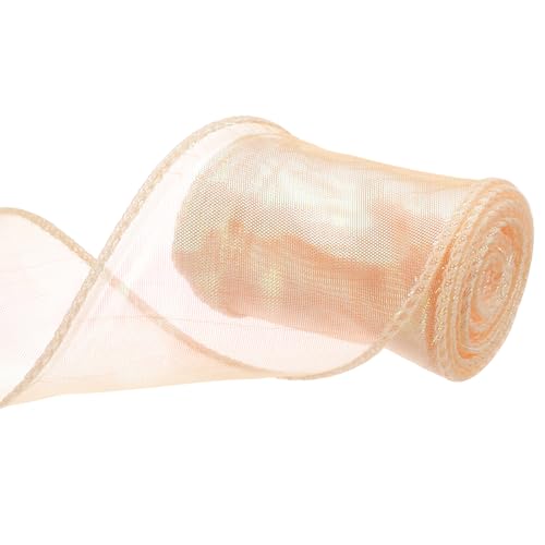 QUARKZMAN 60mm Breites Glitzerndes Durchsichtiges Verdrahtetes Organza-Band Pastell Schimmerndes Schillerndes Chiffon-Band 2,7m Hellrosa zum Geschenkverpacken Bouquet von QUARKZMAN