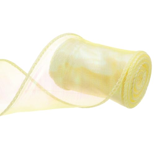 QUARKZMAN 60mm Breites Glitzerndes Durchsichtiges Verdrahtetes Organza-Band Pastell Schimmerndes Schillerndes Chiffon-Band 4,6m Zitronengelb zum Geschenkverpacken Bouquet von QUARKZMAN