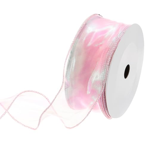 QUARKZMAN 6cm Breit Glitzernd Durchsichtig mit Draht Organza Band Pastell Chiffon Bänder 23m Rosa für Geschenk Verpackung Blumenstrauß Hochzeit Torte Schleifen von QUARKZMAN