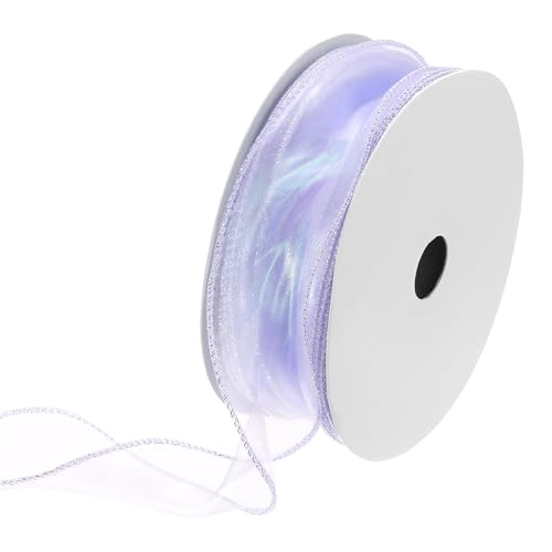 QUARKZMAN 6cm Breit Glitzernd Durchsichtig mit Draht Organza Band Pastell Chiffon Bänder 46m Lila für Geschenk Verpackung Blumenstrauß Hochzeit Torte Schleifen von QUARKZMAN