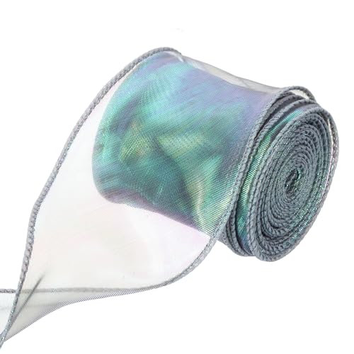 QUARKZMAN 6cm Breites Glitzerndes Durchsichtiges Verdrahtetes Organza-Band Pastell Chiffon-Bänder 9m Grün zum Geschenke Verpacken, Blumensträuße, Hochzeitstorten-Schleifen von QUARKZMAN