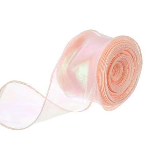 QUARKZMAN 6cm Breites Glitzerndes Durchsichtiges Verdrahtetes Organza-Band Pastell Chiffon-Bänder 9m Hellrosa zum Geschenkverpacken, Blumensträuße, Hochzeitstorten-Schleifen von QUARKZMAN