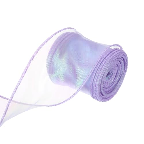 QUARKZMAN 6cm Breites Glitzerndes Durchsichtiges Verdrahtetes Organza-Band Pastell Chiffon-Bänder 9m Lila zum Geschenkverpacken, Blumensträuße, Hochzeitstorten-Schleifen von QUARKZMAN