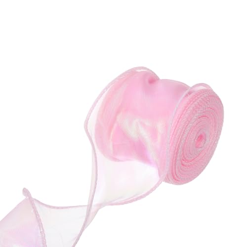 QUARKZMAN 6cm Breites Glitzerndes Durchsichtiges Verdrahtetes Organza-Band Pastell Chiffon-Bänder 9m Pink zum Geschenke Verpacken, Blumensträuße, Hochzeitstorten-Schleifen von QUARKZMAN