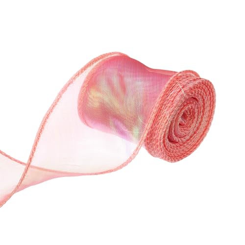 QUARKZMAN 6cm Breites Glitzerndes Durchsichtiges Verdrahtetes Organza-Band Pastell Chiffon-Bänder 9m Rot zum Geschenkverpacken, Blumensträuße, Hochzeitstorten-Schleifen von QUARKZMAN