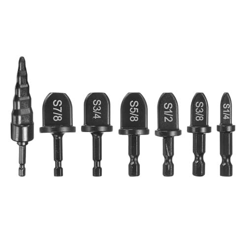 QUARKZMAN 7 teiliges Swaging Werkzeug Bohrer Set 1/4" 3/8" 1/2" 5/8" 3/4" 7/8" HVAC Reparaturrohr Expander mit 5 in 1 Flaring Werkzeug für Kupfer Aluminium Rohr, Schwarz von QUARKZMAN