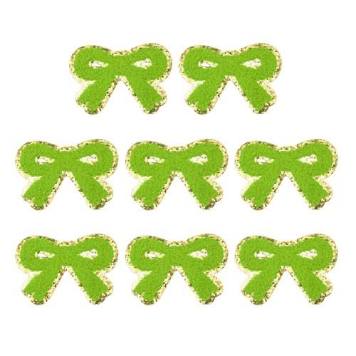 QUARKZMAN 8 PCS Bow Chenille Patches Glitter Gold Edge Embroidered Patch Iron Appliques for Clothing DIY, Bags Laptop Decorations, Green von QUARKZMAN