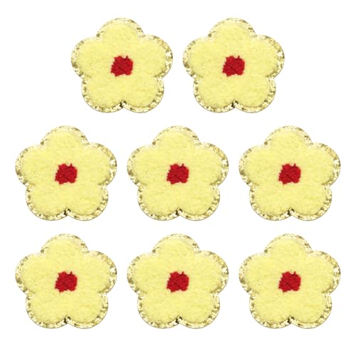 QUARKZMAN 8 Stück Gelbe Blumen Chenille Patches, Aufbügelpatches mit goldenen Rändern, Blumenapplikationen zum Aufnähen für DIY-Handwerk, Hüte, Rucksäcke, Kleidung, Kleider, Hosen, Jeans von QUARKZMAN