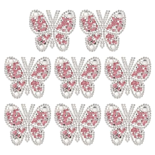 QUARKZMAN 8 Stück Schmetterling Strass Patches Schmetterling zum Aufbügeln Strass Applikationen Patches für Kleidungsreparatur Dekoration, 4x4,5cm, Pink von QUARKZMAN