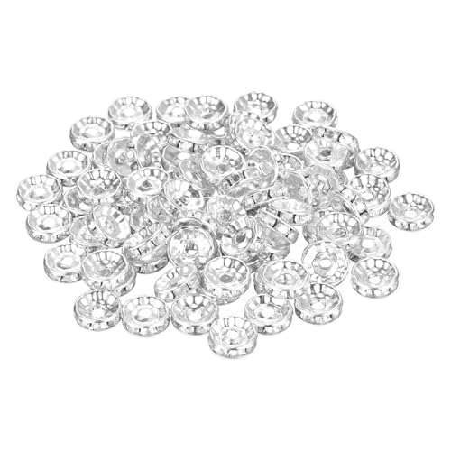 QUARKZMAN 80 Stück Rondelle Spacer Perlen, 10mm Rhinestone Spacer Perlen Silber Plated Kristall Perlen Spacer für DIY Schmuckherstellung Halsketten Armbänder Anhänger, Silber von QUARKZMAN